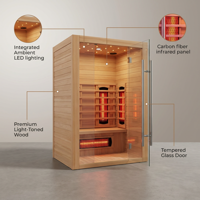 Infrared Sauna Built for Home Wellness, FSC Wood, Multi-Zone Heating, Digital Controls