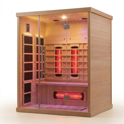 Infrared Sauna Cabin Built for Deep Relaxation, Nordic Spruce Construction, Multi-Panel Heating, Glass Door Entry