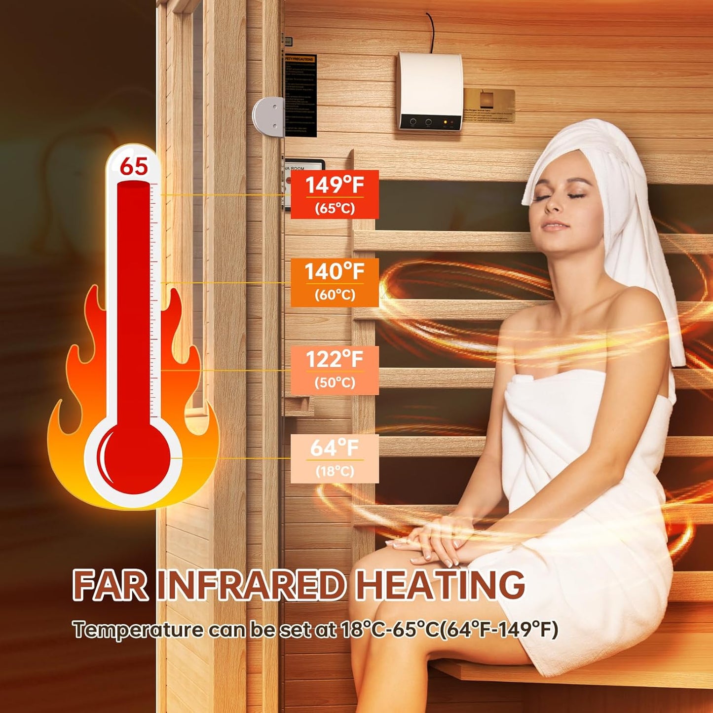 Wood Infrared Sauna, 1 Person Traditional Home Sauna | Canadian Hemlock Indoor Dry Sauna Spa Room for Low EMF with Bluetooth Speakers and Control Panel, 32.67"X 27.55"X 59.44"