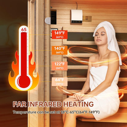 Wood Infrared Sauna, 1 Person Traditional Home Sauna | Canadian Hemlock Indoor Dry Sauna Spa Room for Low EMF with Bluetooth Speakers and Control Panel, 32.67"X 27.55"X 59.44"