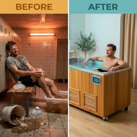 Cold Plunge Tub Built for Daily Recovery, 304 Stainless Steel Basin, Cedar Cabinet, Multi-Stage Filtration — Before & After